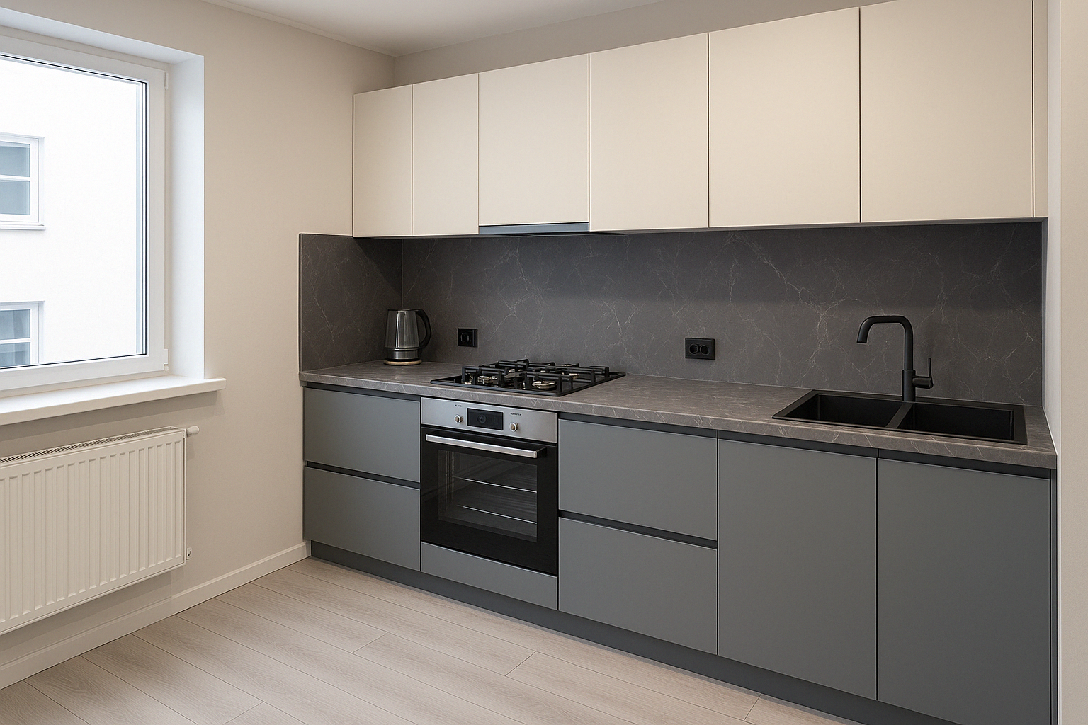 Кухня угловая минимализм — Серо-голубая